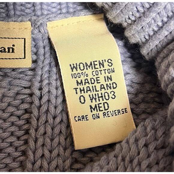 LL Bean Womens Sweater 100% Cotton Mock Neck Chunky Cable Knit Blue Medium - Picture 6 of 16